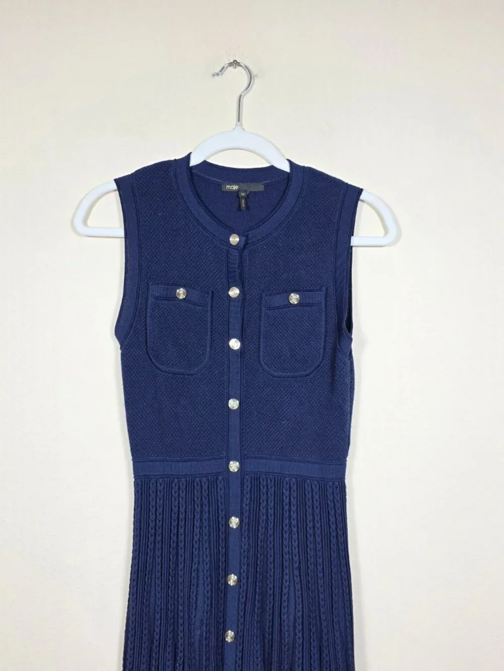 Maje Navy Sleeveless Knit Midi Dress Size 34 US 0 MSRP $445 - Picture 5 of 11
